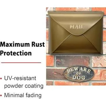 NACH Wall Mount Mailboxes for Outside, 12.5 x 5 x 10 inch Antique Brass Wall Mailboxes for Outside, Waterproof Mailboxes for Outside - Envelope Mailbox