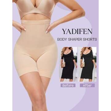 YADIFEN Shapewear Shorts Tummy Control Shapewear Invisible Shaping Shorts High Waisted Body Shaper Shorts Under Dress