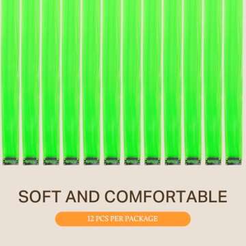 DOORES 12 Pcs Colored Clip In Hair Extensions - Vibrant Green Hair for Parties & Kids