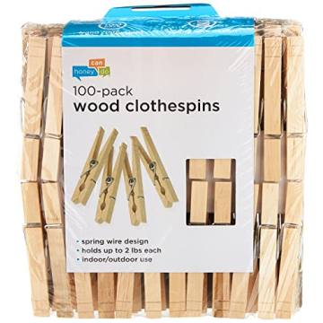 Strong Spring Wooden Clothespins 100-Pack for Laundry & Crafts