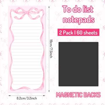 FYSUIMU 2Pcs Pink Bow Magnetic Notepads Lovely Bowknot List To-Do Paper Pad Decorative Grocery Shopp...