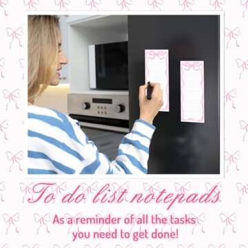 FYSUIMU 2Pcs Pink Bow Magnetic Notepads Lovely Bowknot List To-Do Paper Pad Decorative Grocery Shopping List Memo Pad for Home Kitchen Fridge Decor