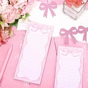 FYSUIMU 2Pcs Pink Bow Magnetic Notepads Lovely Bowknot List To-Do Paper Pad Decorative Grocery Shopping List Memo Pad for Home Kitchen Fridge Decor