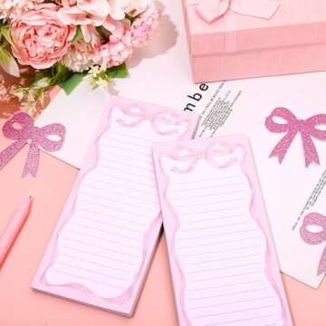 FYSUIMU 2Pcs Pink Bow Magnetic Notepads Lovely Bowknot List To-Do Paper Pad Decorative Grocery Shopping List Memo Pad for Home Kitchen Fridge Decor