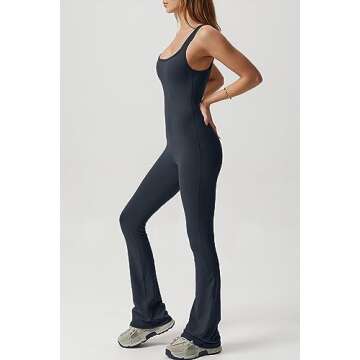 QINSEN Wide Leg Jumpsuits for Women Tank Square Neck Bodycon Full Length Casual Unitard Playsuit Navy Blue S