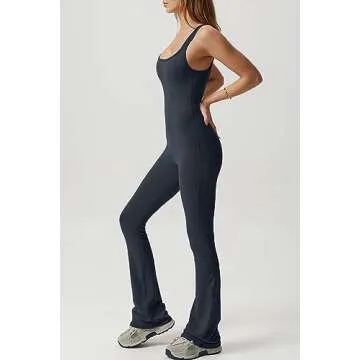 QINSEN Wide Leg Jumpsuits for Women Tank Square Neck Bodycon Full Length Casual Unitard Playsuit Navy Blue S