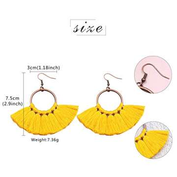 6 Pairs Tassel Earrings Hypoallergenic Big Hoop Dangle Fringe Boho Colorful Piercing Chandelier Statement Tortoise Shell Earring Sets for Women