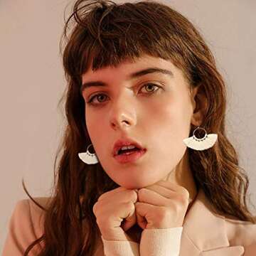 6 Pairs Tassel Earrings Hypoallergenic Big Hoop Dangle Fringe Boho Colorful Piercing Chandelier Statement Tortoise Shell Earring Sets for Women