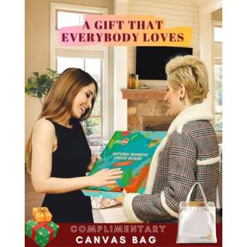 Kunaboo Bamboo Charcuterie Board Set - Climate Pledge Friendly Certified Cheese Board with Knife Set (FSC Certified eco-Friendly Bamboo)-Free Travel Canvas Bag-Premium Cheese Boards Set - Unique Gift