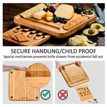 Kunaboo Bamboo Charcuterie Board Set - Climate Pledge Friendly Certified Cheese Board with Knife Set (FSC Certified eco-Friendly Bamboo)-Free Travel Canvas Bag-Premium Cheese Boards Set - Unique Gift