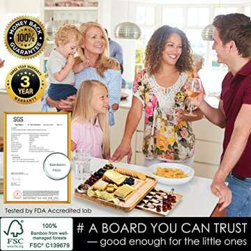 Kunaboo Bamboo Charcuterie Board Set - Climate Pledge Friendly Certified Cheese Board with Knife Set (FSC Certified eco-Friendly Bamboo)-Free Travel Canvas Bag-Premium Cheese Boards Set - Unique Gift