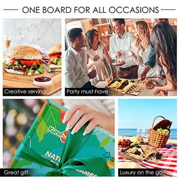 Kunaboo Bamboo Charcuterie Board Set - Climate Pledge Friendly Certified Cheese Board with Knife Set (FSC Certified eco-Friendly Bamboo)-Free Travel Canvas Bag-Premium Cheese Boards Set - Unique Gift