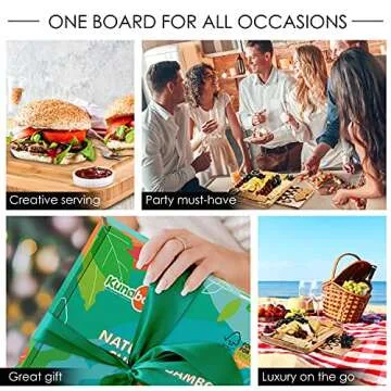 Kunaboo Bamboo Charcuterie Board Set - Climate Pledge Friendly Certified Cheese Board with Knife Set (FSC Certified eco-Friendly Bamboo)-Free Travel Canvas Bag-Premium Cheese Boards Set - Unique Gift