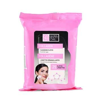 Global Beauty Care Collagen Cleansing Facial Towelettes, Makeup Remover, Nourishing Face & Eye, Hypo...