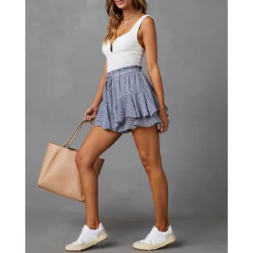 Aoudery Flowy Shorts for Women Casual Boho Floral Skorts Ruffle Mini Skirts Running Tennis Butterfly Shorts Double Layer Chiffon Shorts - Floral Blue XS