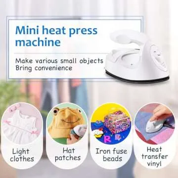 Mini Craft Iron Mini Heat Press Mini Iron Portable Handy Heat Press Small Iron with Charging Base Accessories for Fuse Beads Patch DIY Shoes T-shirts Heat Transfer Vinyl Projects(White)