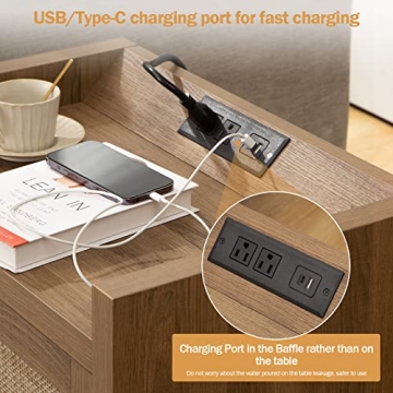 SICOTAS Stylish Rattan Nightstand with Charging Station