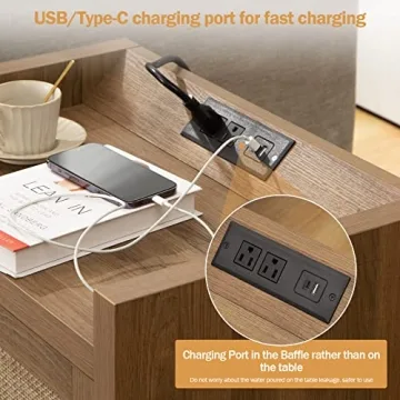 SICOTAS Stylish Rattan Nightstand with Charging Station