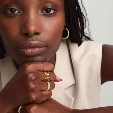 NVWAROCK Gold Chunky Bands Ring 14K Real Gold Plated Open Statement Rings for Women and Men Double Layer High Polish Stackable Thick Ring Size 7