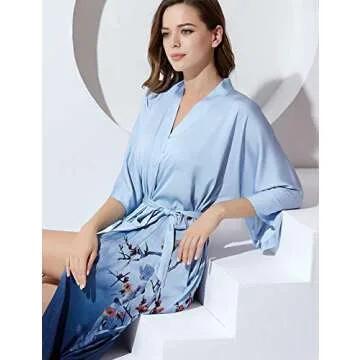 PRODESIGN Long Kimono Robe Satin Sleepwear Gradient Watercolor Silky Kimono Nightgown Bathrobe Kimono Blouse Cardigan