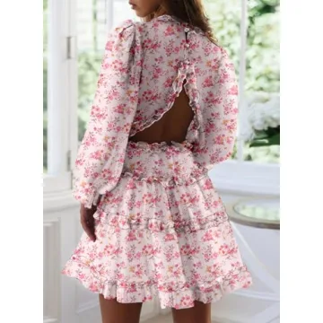 Dokotoo Women's Summer Deep V Neck A Line Mini Dress