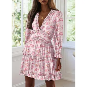 Dokotoo Women's Summer Deep V Neck A Line Mini Dress