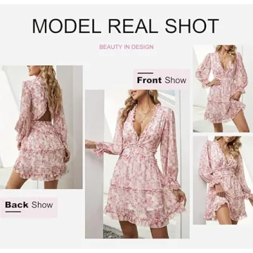 Dokotoo Women's Summer Deep V Neck A Line Mini Dress