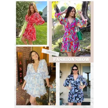 Dokotoo Women's Summer Deep V Neck A Line Mini Dress