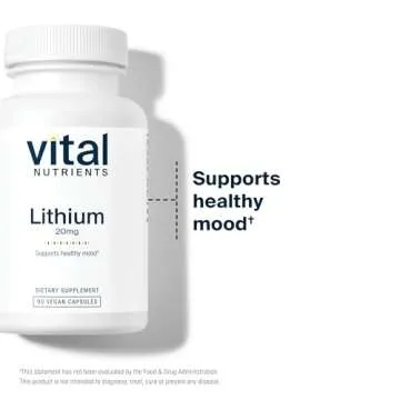 Vital Nutrients Lithium Orotate | Vegan Lithium Supplements for Memory, State of Mind, and Behavioral Health* | 20mg | Gluten, Dairy, Soy Free | 90 Capsules