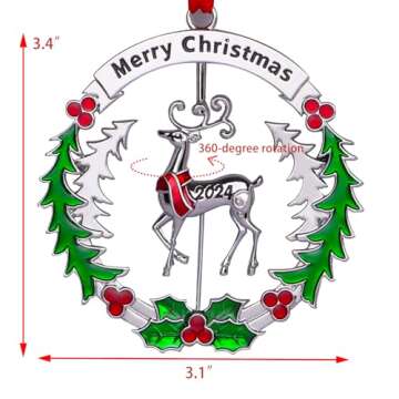 Christmas Ornaments 2024 Matel Christmas Tree Ornaments Dated 2024 Funny Christmas Ornaments Christmas Tree Decoration Hanging Ornament Decorative Keepsake Gift Reindeer
