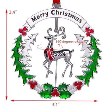 Christmas Ornaments 2024 Matel Christmas Tree Ornaments Dated 2024 Funny Christmas Ornaments Christmas Tree Decoration Hanging Ornament Decorative Keepsake Gift Reindeer