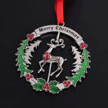 Christmas Ornaments 2024 Matel Christmas Tree Ornaments Dated 2024 Funny Christmas Ornaments Christmas Tree Decoration Hanging Ornament Decorative Keepsake Gift Reindeer