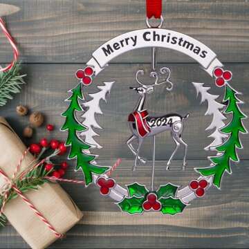 Christmas Ornaments 2024 Matel Christmas Tree Ornaments Dated 2024 Funny Christmas Ornaments Christmas Tree Decoration Hanging Ornament Decorative Keepsake Gift Reindeer