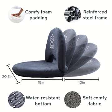 Mindful Modern Meditation Chair | Adjustable Floor Chair with Back Support | Padded Floor Seat for Posture Support and Comfort | Portable Folds Flat for Storage | Indoor/Outdoor Use | Stone Black