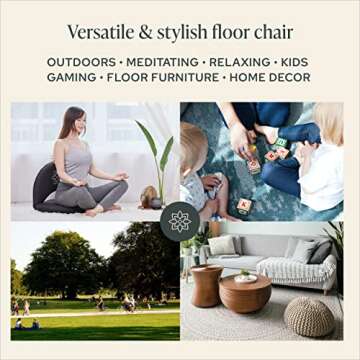 Mindful Modern Meditation Chair | Adjustable Floor Chair with Back Support | Padded Floor Seat for Posture Support and Comfort | Portable Folds Flat for Storage | Indoor/Outdoor Use | Stone Black