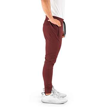Contour Athletics Men's Joggers (HydraFit) Track Pants Sports Workout Sweatpants with Zipper and Back Pockets CA0003-SM Maroon