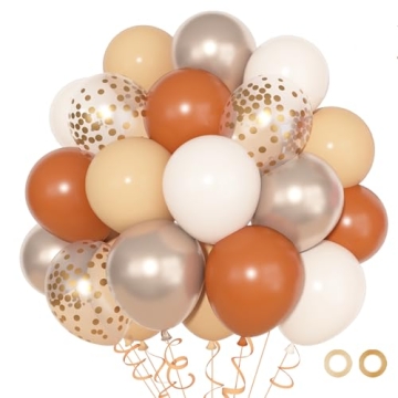 72pcs Burnt Orange Balloons Set, Fall Latex Balloon with 12inch 5inch Sand White Balloons Metallic C...