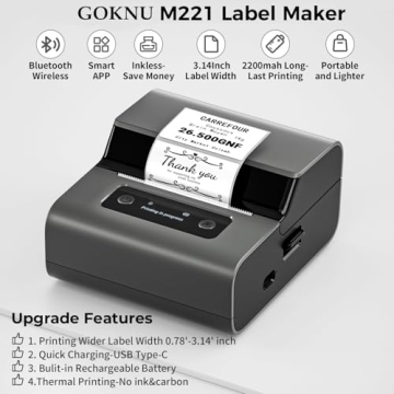 Goknu M221 Label Maker - Advanced 3Inch Bluetooth Printer