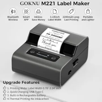 Goknu M221 Label Maker - Advanced 3Inch Bluetooth Printer