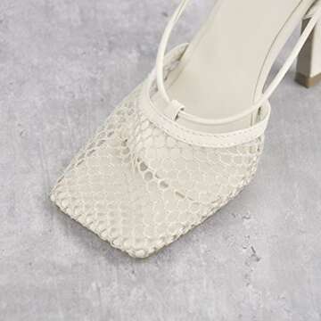 Richealnana Women's Square Toe Mesh High Heel Lace Up Cross-Tied Stiletto Open Toe Strappy Heel Dress Sandal Pumps For Party Prom Beige US 8