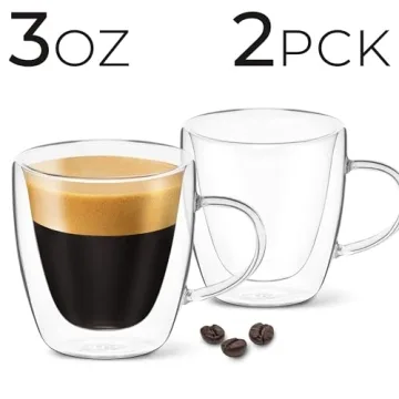 DLux Double Walled Espresso Coffee Cups Set of 2 Clear Glass