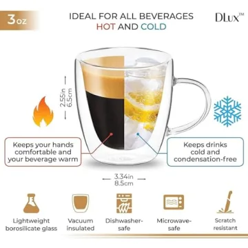 DLux Double Walled Espresso Coffee Cups Set of 2 Clear Glass