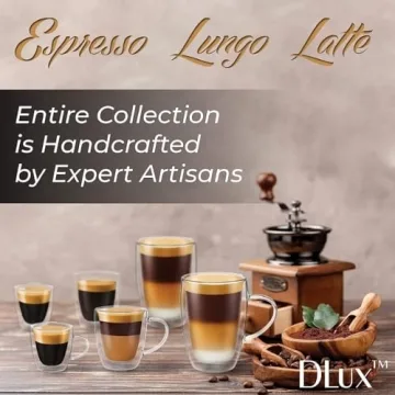 DLux Double Walled Espresso Coffee Cups Set of 2 Clear Glass