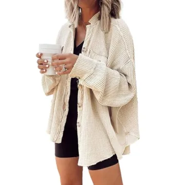 Yanekop Women's Waffle Knit Shacket Stylish Fall Jacket
