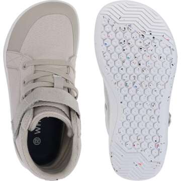 WHITIN Wide Barefoot Shoes for Kids Minimalist Zero Drop Wide Sneakers Boys Girls Size 10.5 Mid Ankle Fashion Canvas Walking Tennis Light Grey 28