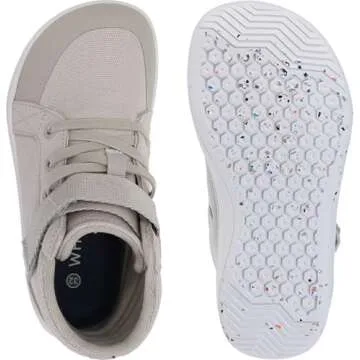 WHITIN Wide Barefoot Shoes for Kids Minimalist Zero Drop Wide Sneakers Boys Girls Size 10.5 Mid Ankle Fashion Canvas Walking Tennis Light Grey 28