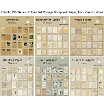 150 Sheets of Scrapbook Paper, Vintage Journaling Supplies Craft Kits for Bullet Journals Junk Plann...