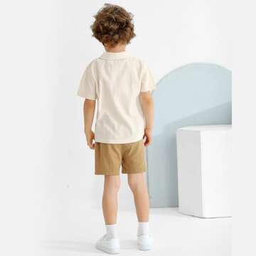 Weixinbuy Baby Boy Clothes Set Toddler Summer Outfit Cotton Linen Short Sleeve T-Shirt Top Pocket Button-Down Shirt Short Set
