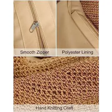 Woven Tote Bag for Women Large Straw Bags Summer Beach Hand-woven Shoulder Bag Boho Rattan Handbag Khaki