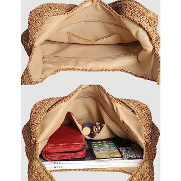 Woven Tote Bag for Women Large Straw Bags Summer Beach Hand-woven Shoulder Bag Boho Rattan Handbag Khaki